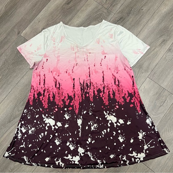 Women's Splatter Upside Down Drip Ombre Gradient Maroon Pink White Soft Size XL - Picture 2 of 10